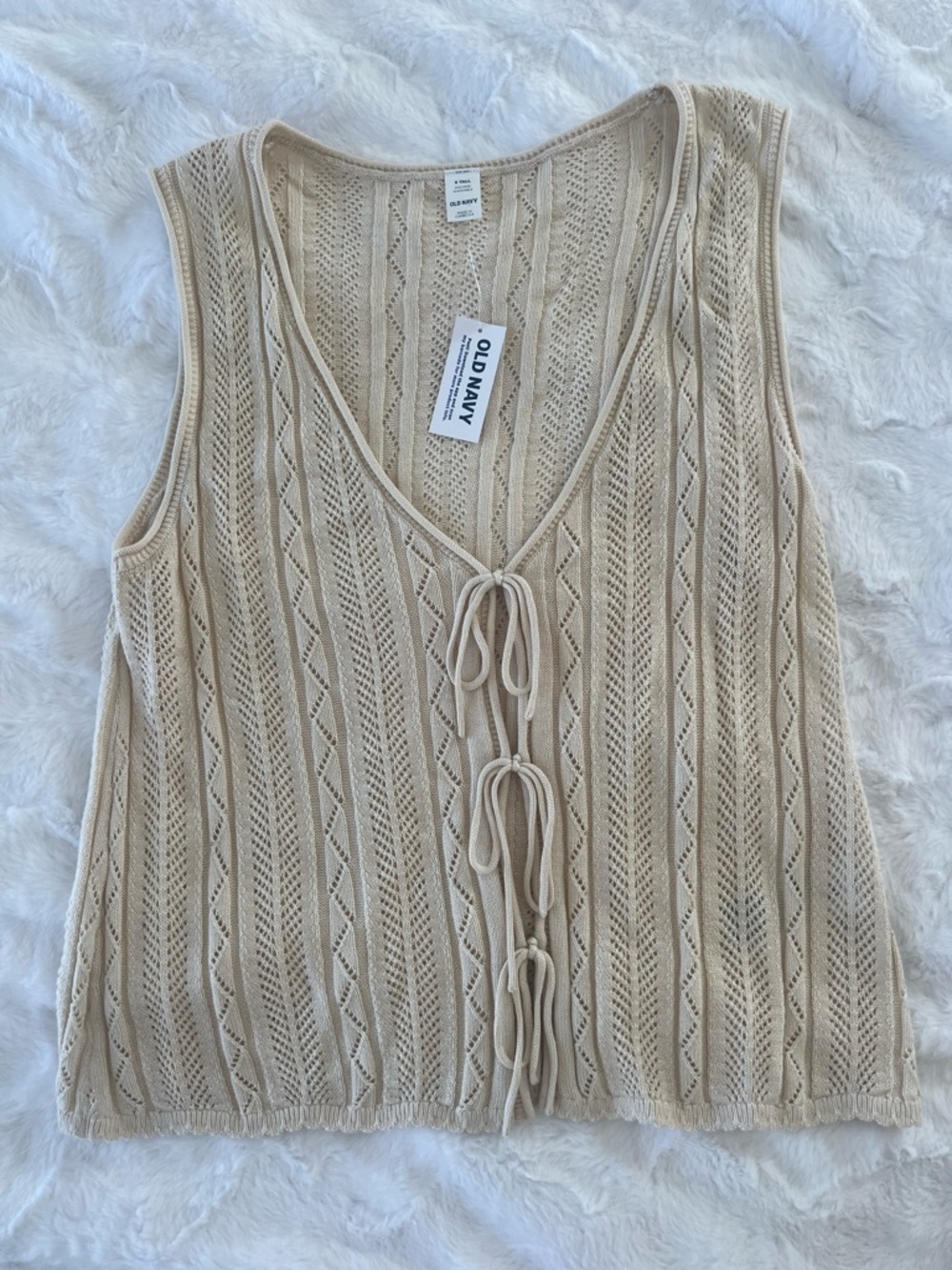 Old Navy Cream Open-Knit Tie-Front Tank Top